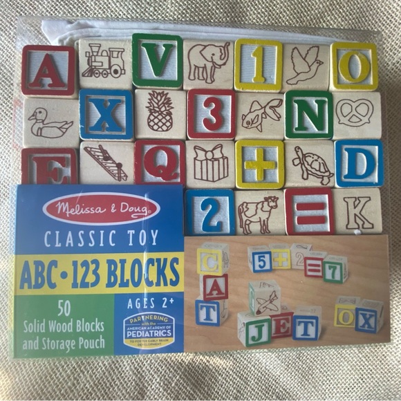 Melissa & Doug Deluxe Wooden ABC/123 1-Inch Blocks Set W/Storage Pouch (50 pcs) - Picture 2 of 6
